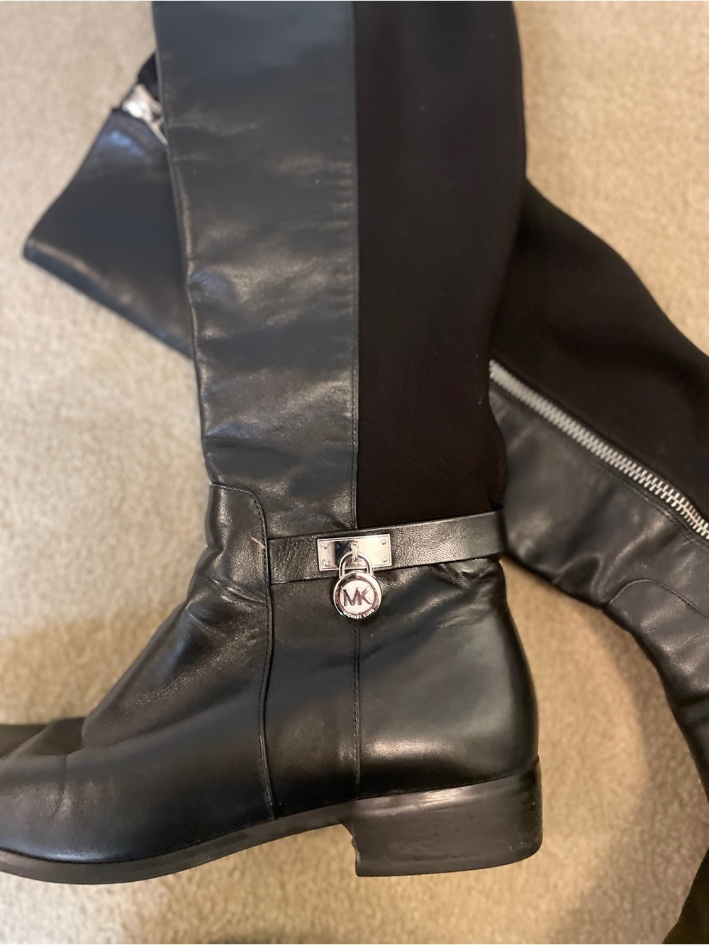 Michael Kors Black Leather Boots with MK Charm